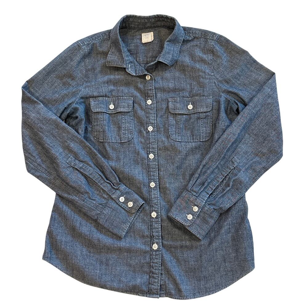 J Crew The Perfect Shirt Womens Small Blue Chambray Button Up Roll Tab Sleeves